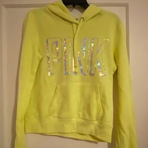 Neon yellow PINK holographic hoodie, size small
